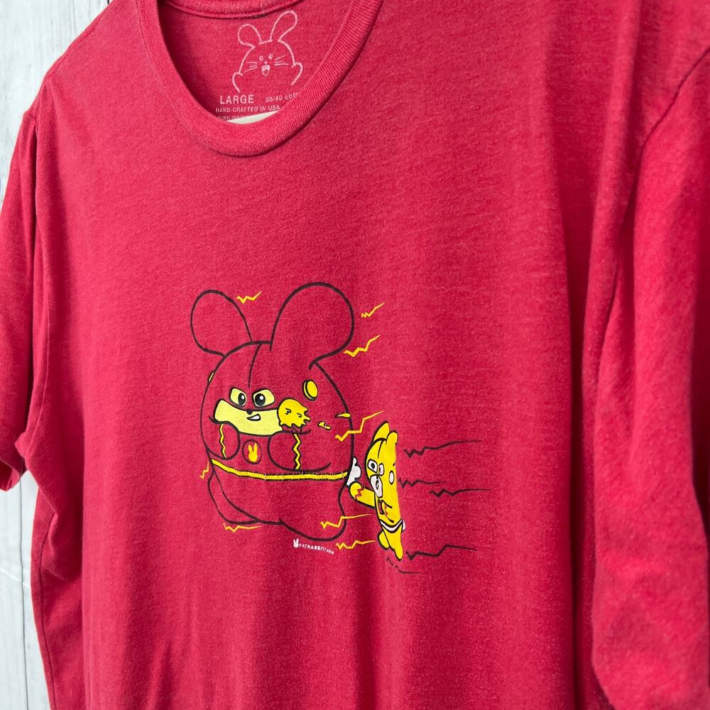 Fat Rabbit Farm LARGE Coral Red Comic-Con Flash Speedster Babee Tee T-Shirt
